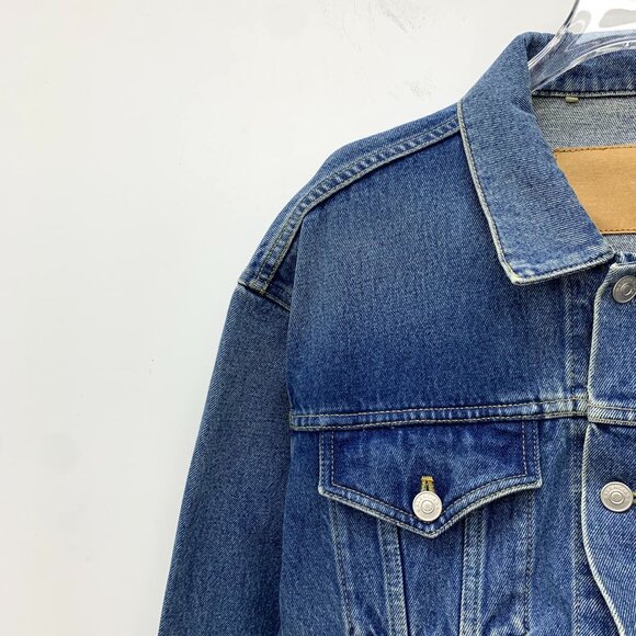 Balenciaga Deep Blue Washed Denim Jacket Lapel Single-Breasted Long Sleeves Cott - Picture 7 of 8